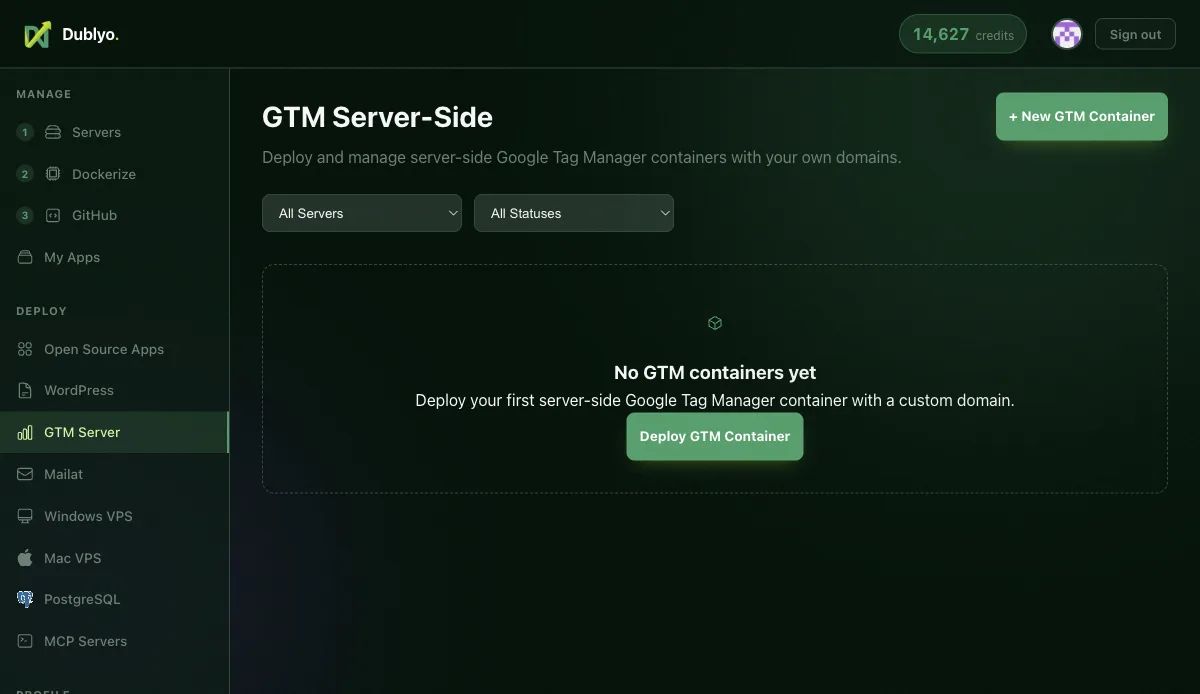 Dublyo GTM Server-Side dashboard
