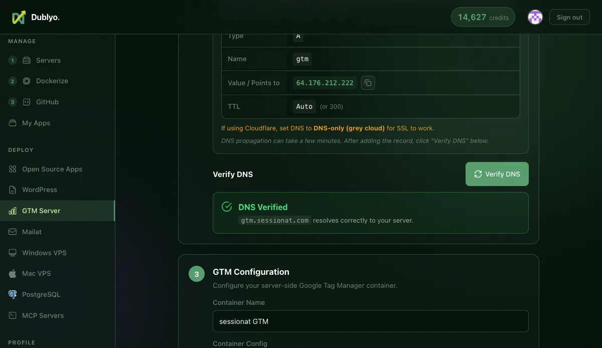DNS verified — the domain resolves correctly to the server