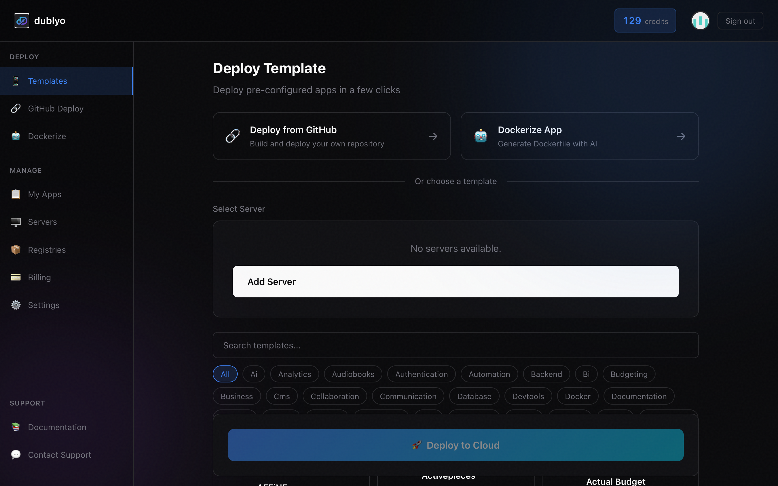 Pick an app, it's live in minutes